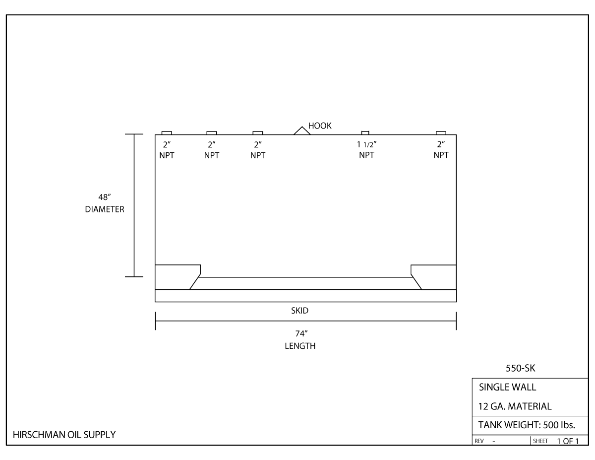 550 Gallon Skid Tank Drawing