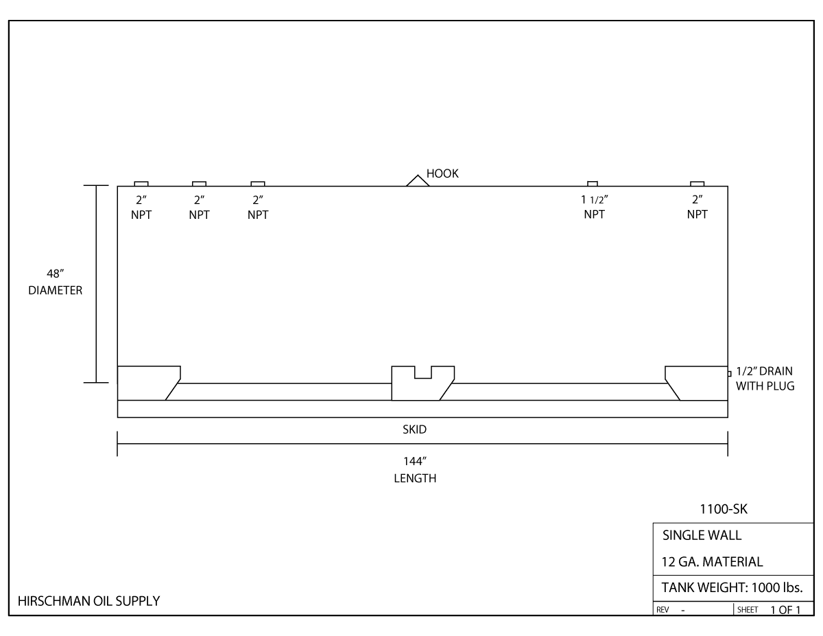 1100 Gallon Skid Tank Drawing