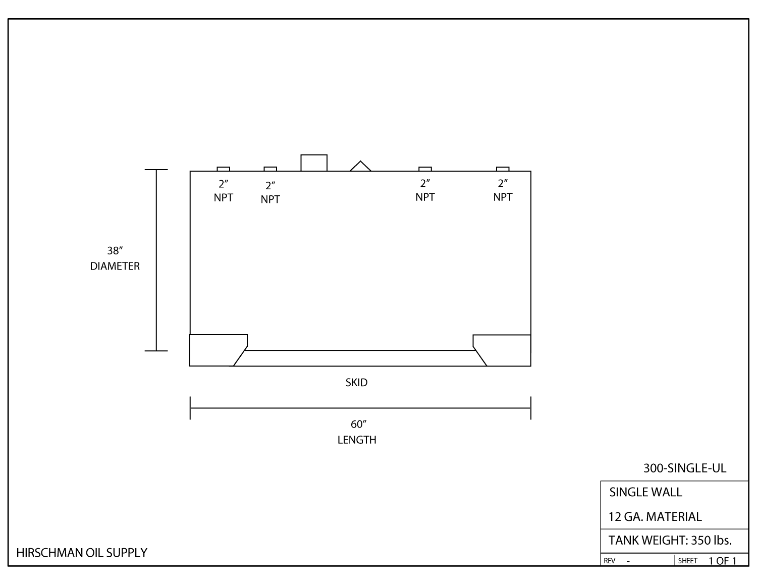 300 Gallon Single Wall Fuel Tank Drawing